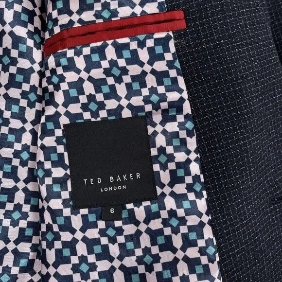 Ted Baker London Blazer Mens 6 XXL 42R Groove Micro Check Blue Sport Coat Iguana